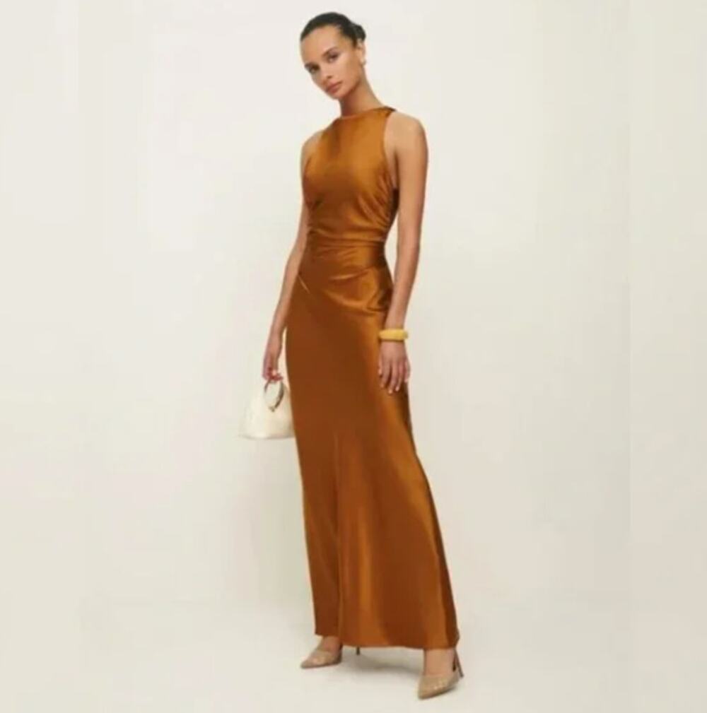 Reformation Copper Satin Maxi Dress